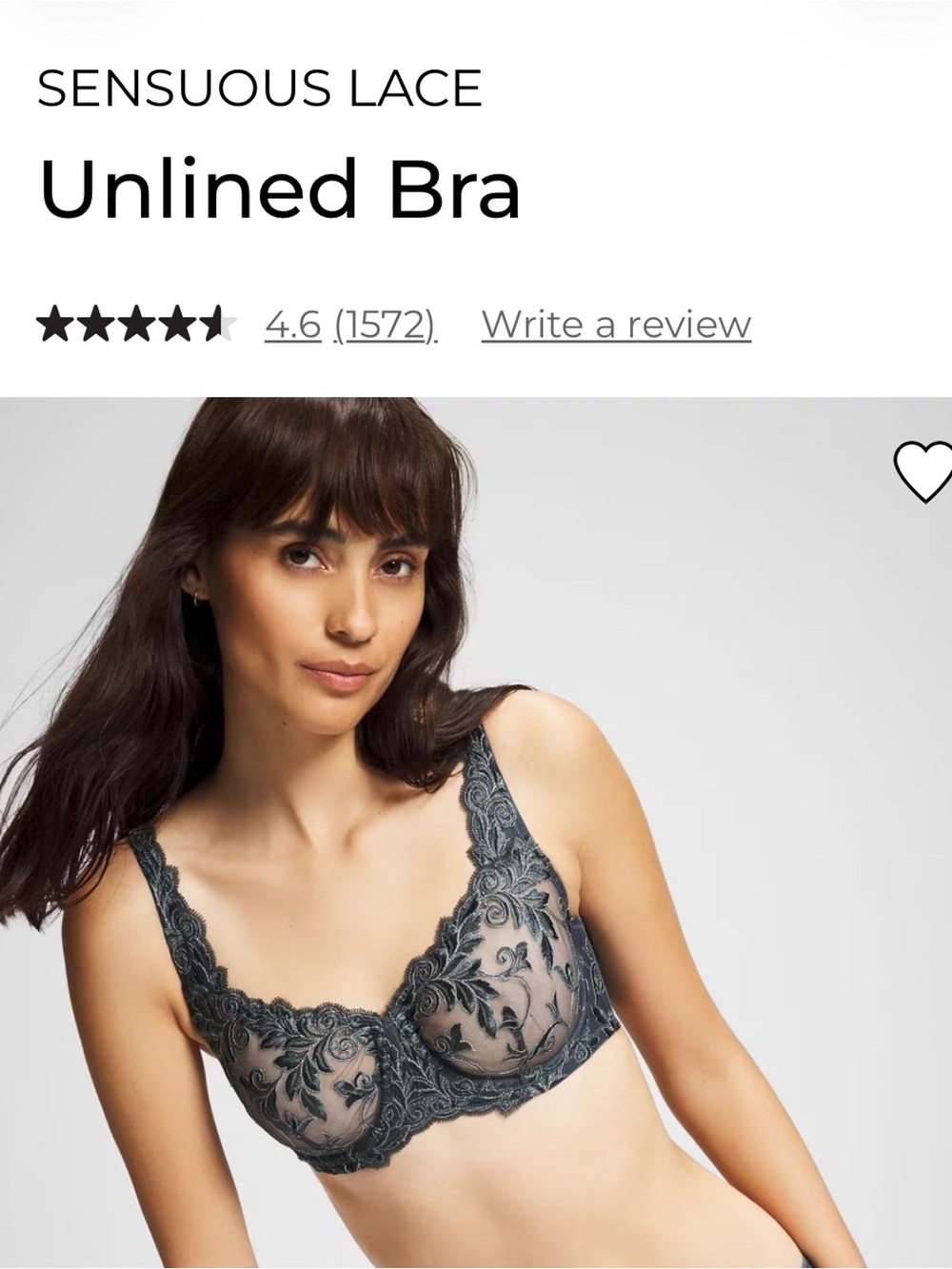 Soma Sensuous Lace Unlined Bra - Charcoal Gray